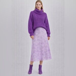 Minimum Albitta Lavender Floral Lace Overlay Midi Skirt size medium